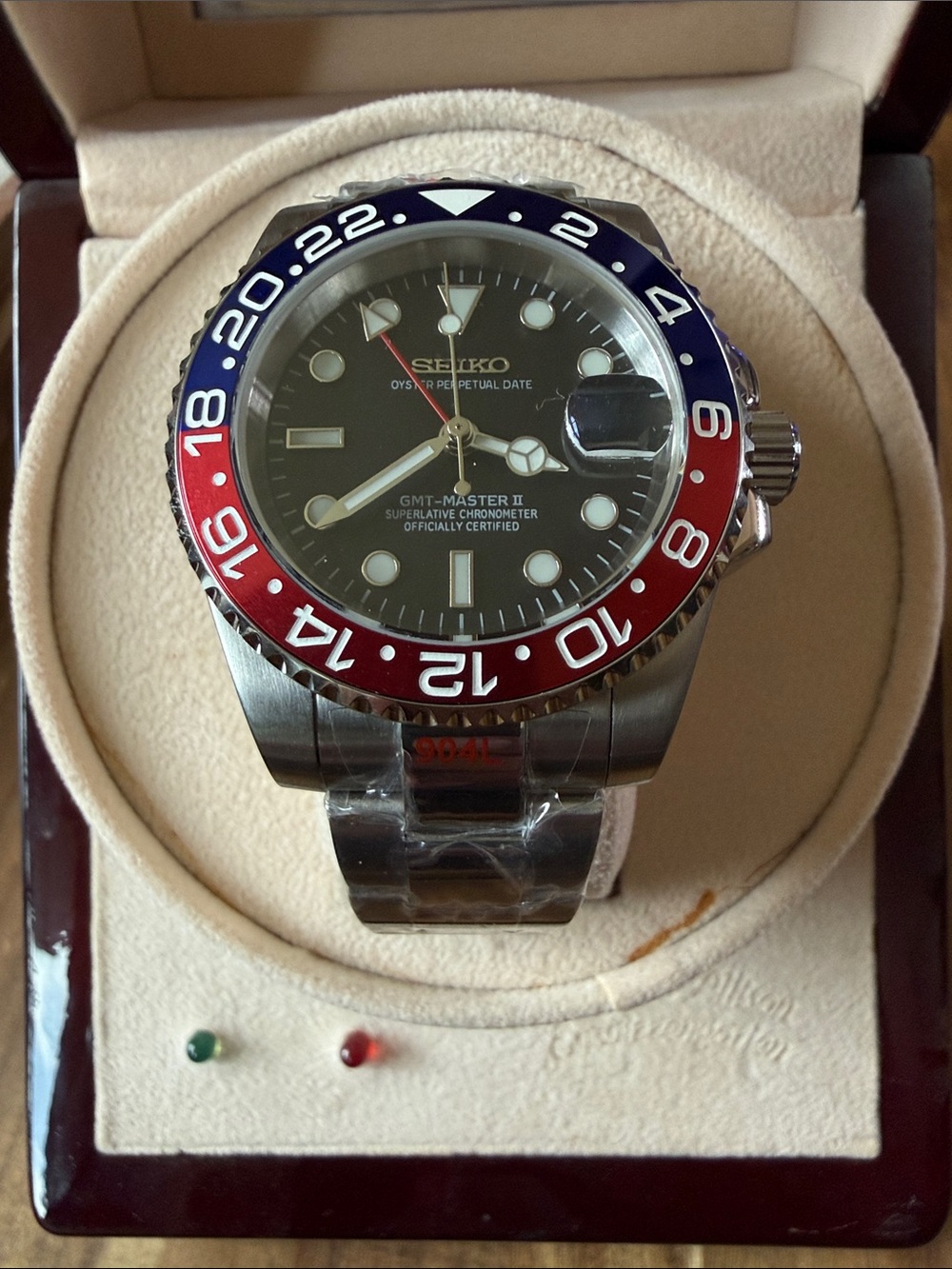 Seiko Mod-Custom Stainless Steel Watch with Red and Blue Bezel “Pepsi” 40mm Case